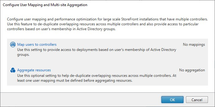 Screenshot des Fensters "Benutzerzuordnung und Multisiteaggregation konfigurieren"