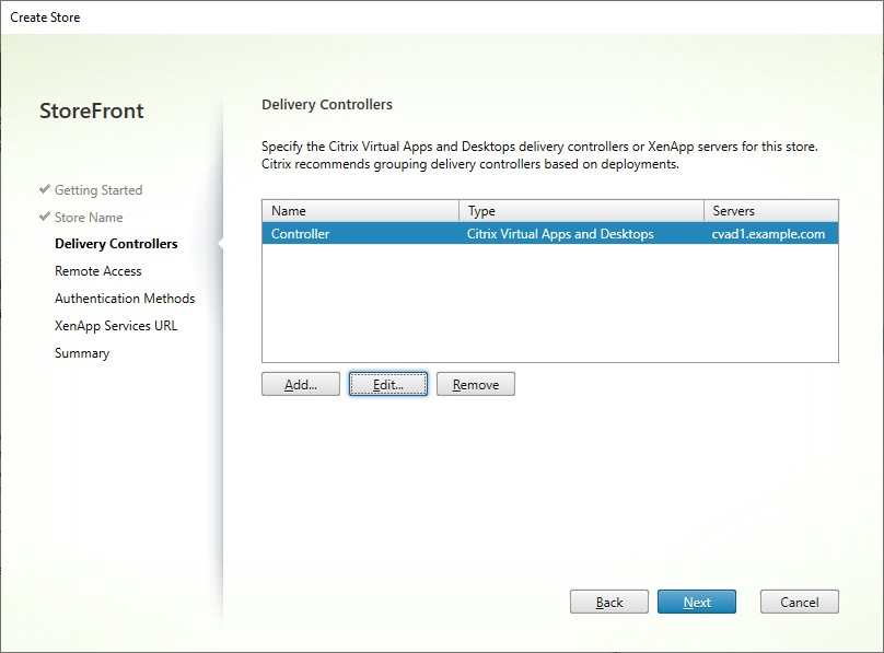 Screenshot der Registerkarte "Delivery Controller" im Fenster "Store erstellen"