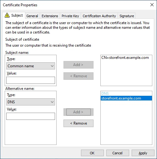 Screenshot of Certificate properties window