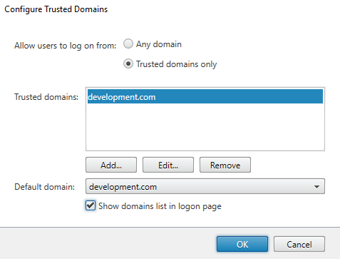 Screenshot des Fensters "Vertrauenswürdige Domänen konfigurieren"