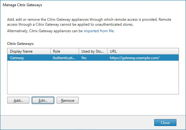 ［Citrix Gatewayの管理］画面のスクリーンショット