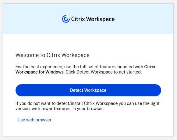 Screenshot of Welcome to Citrix Workspace screen