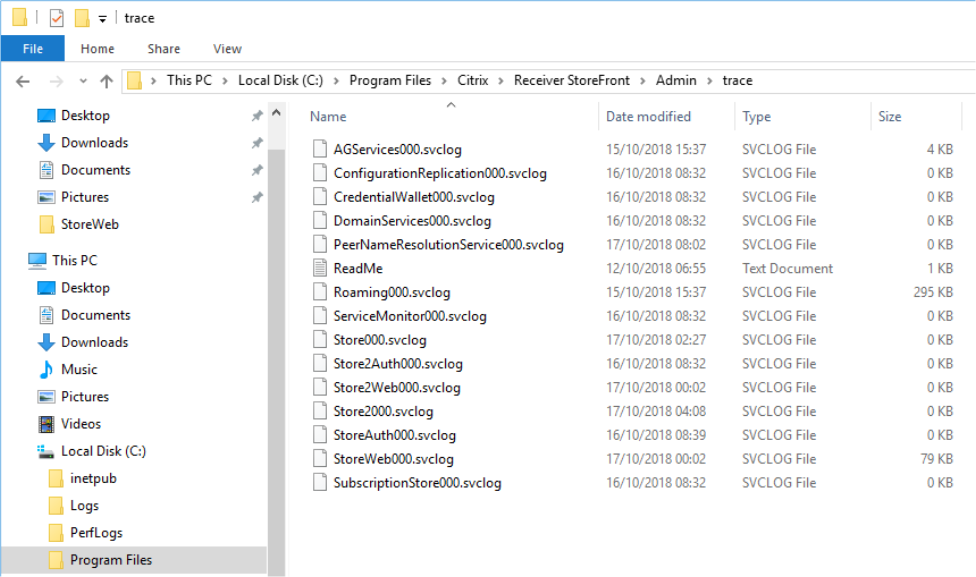 Screenshot of log files