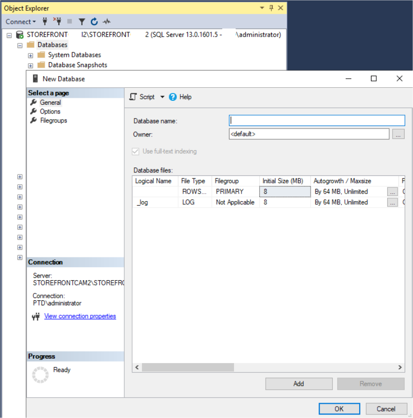 New database screenshot