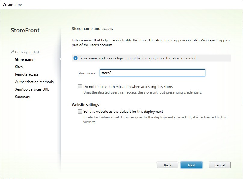 Screenshot of Create Store window Store Name tab