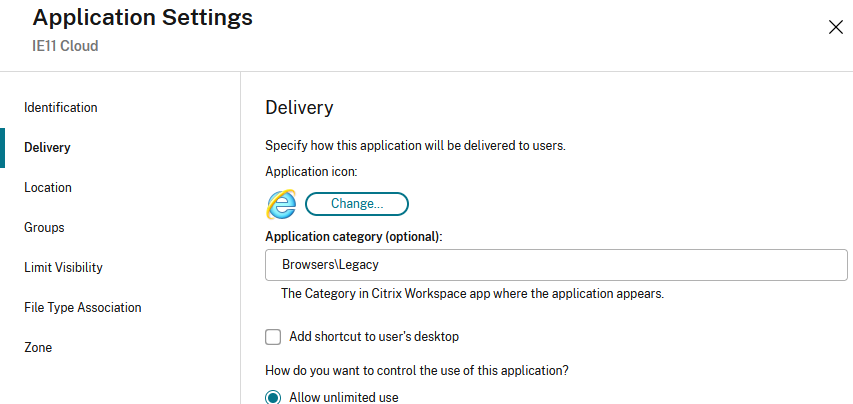 Screenshot of application properties in studio