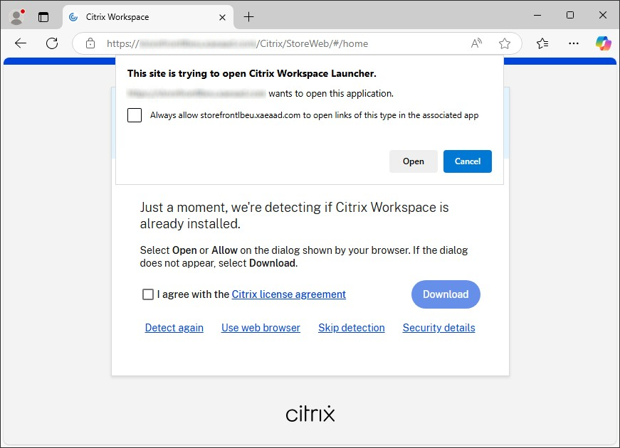Screenshot of client detection permission pop-up window