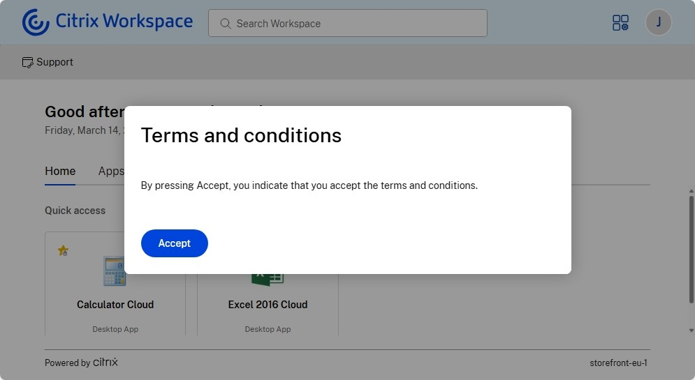 Screenshot of terms and conditions dialog