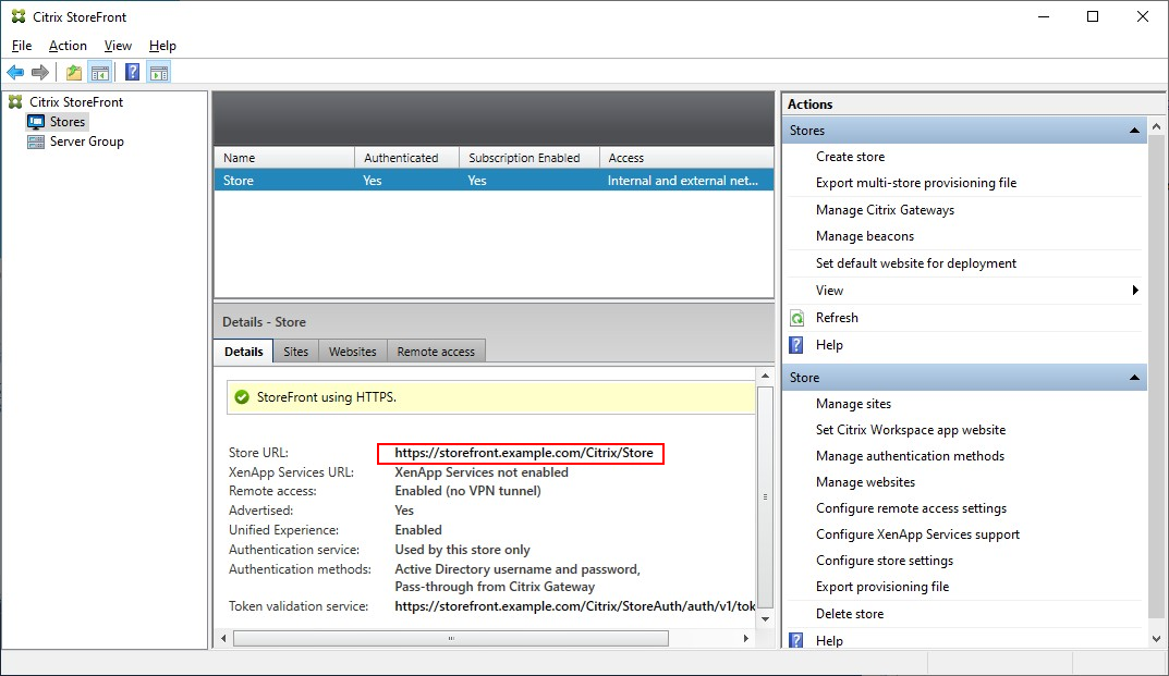 Screenshot of store details with Store URL highlighted