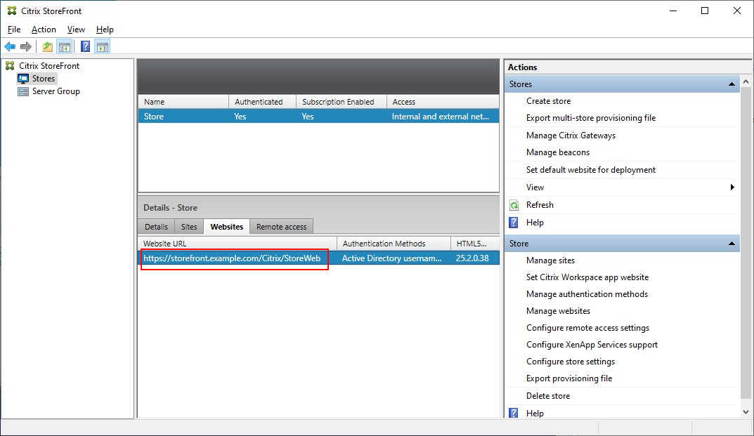 Screenshot of store details with website URL highlighted