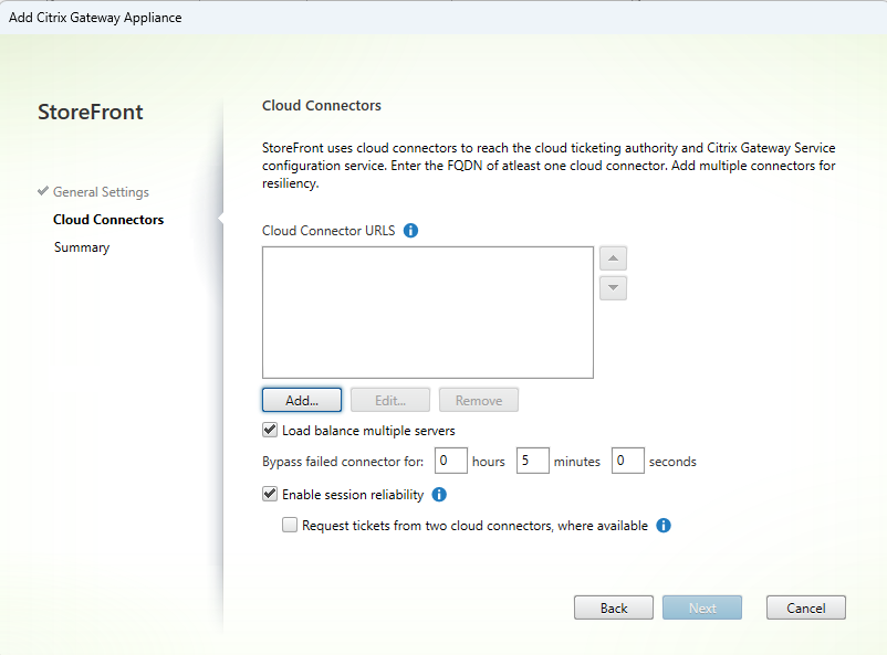 Capture d'écran de l'onglet Cloud Connectors de l'écran Ajouter une appliance Gateway