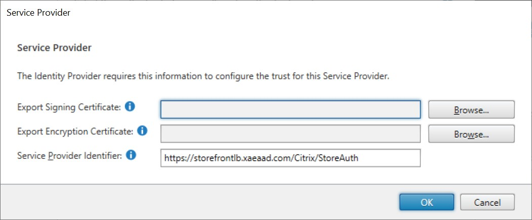 Screenshot of Identity Provider window