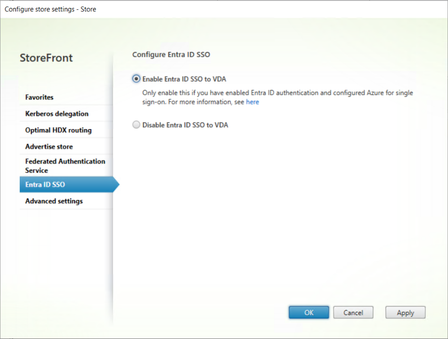 Screenshot of store Entra SSO configuration tab