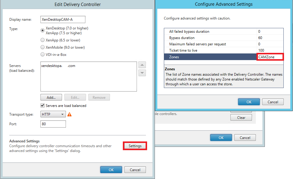 Screenshot of zone configuration