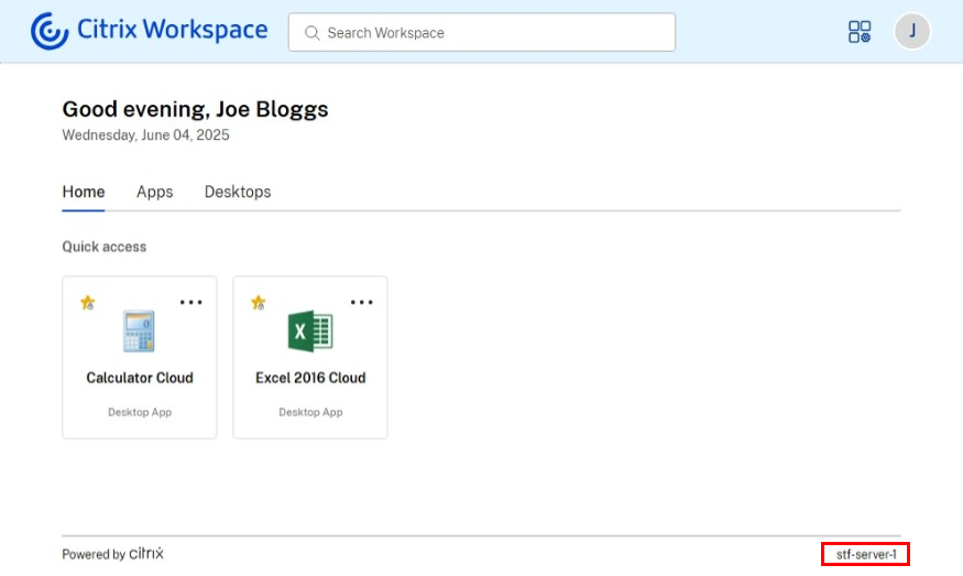 Screenshot of home page displaying server name