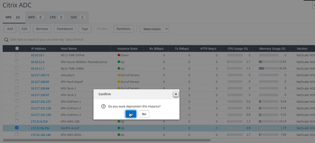 AWS プロビジョニング解除の確認