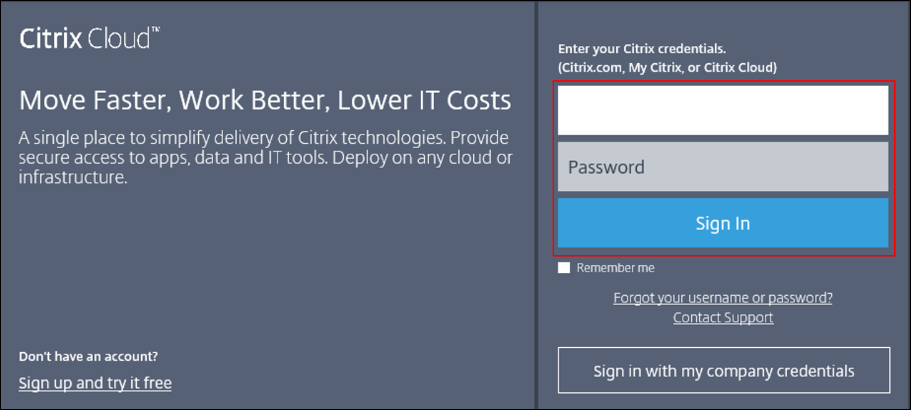 Iniciar sesión en Citrix Cloud