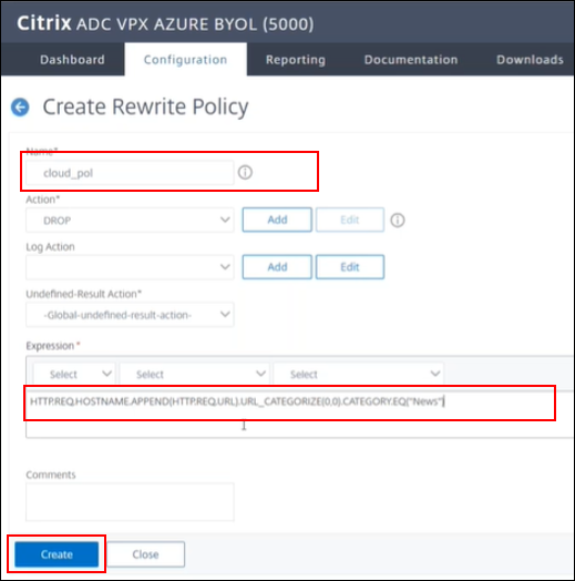 Create rewrite policy