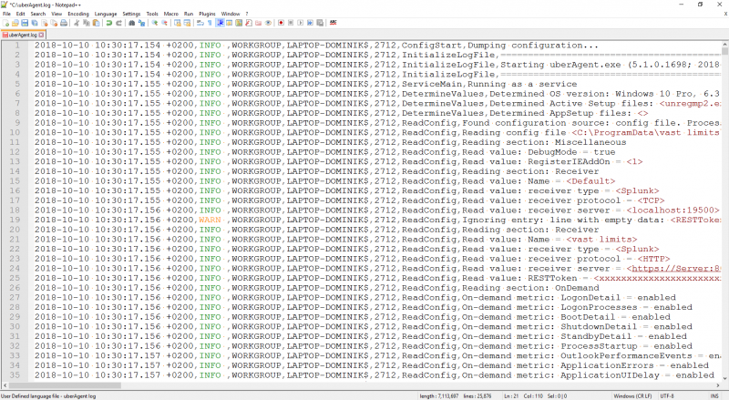 uberAgent log syntax highlighting example