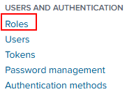 Splunk users and authentication menu