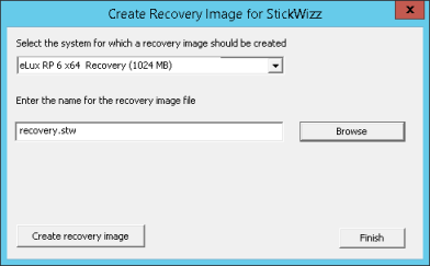 Create recovery image for StickWizz dialog