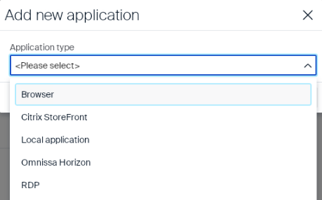 Application type dropdown