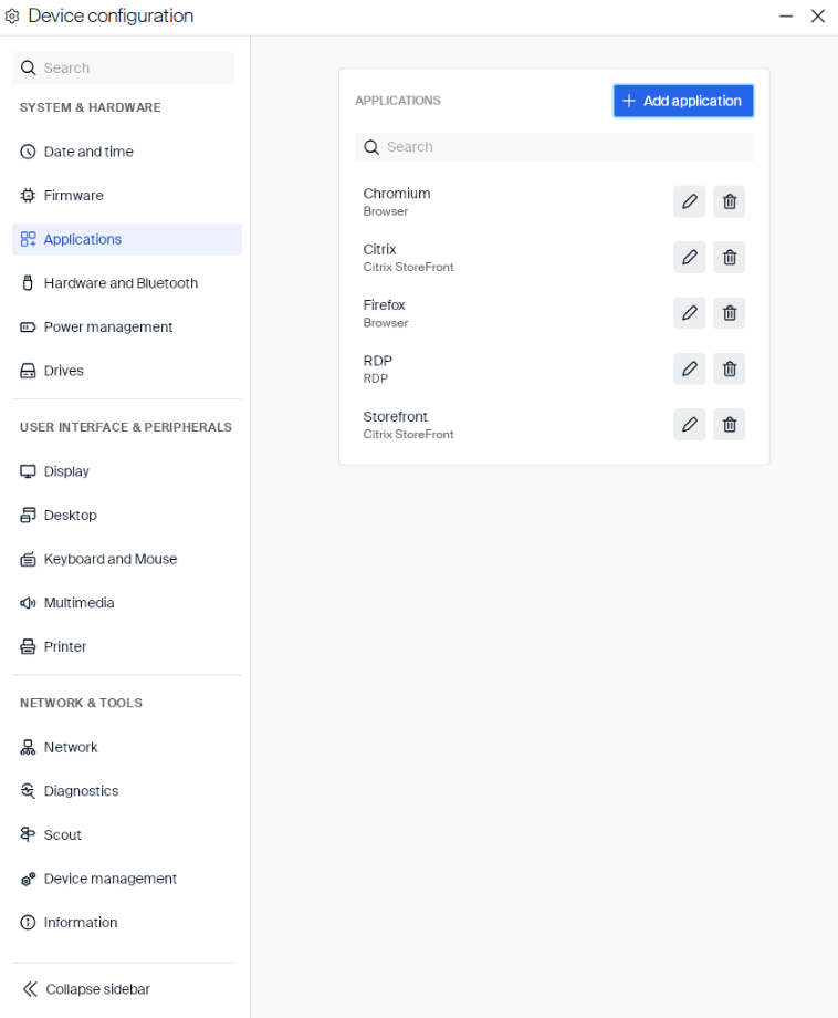 Applications list