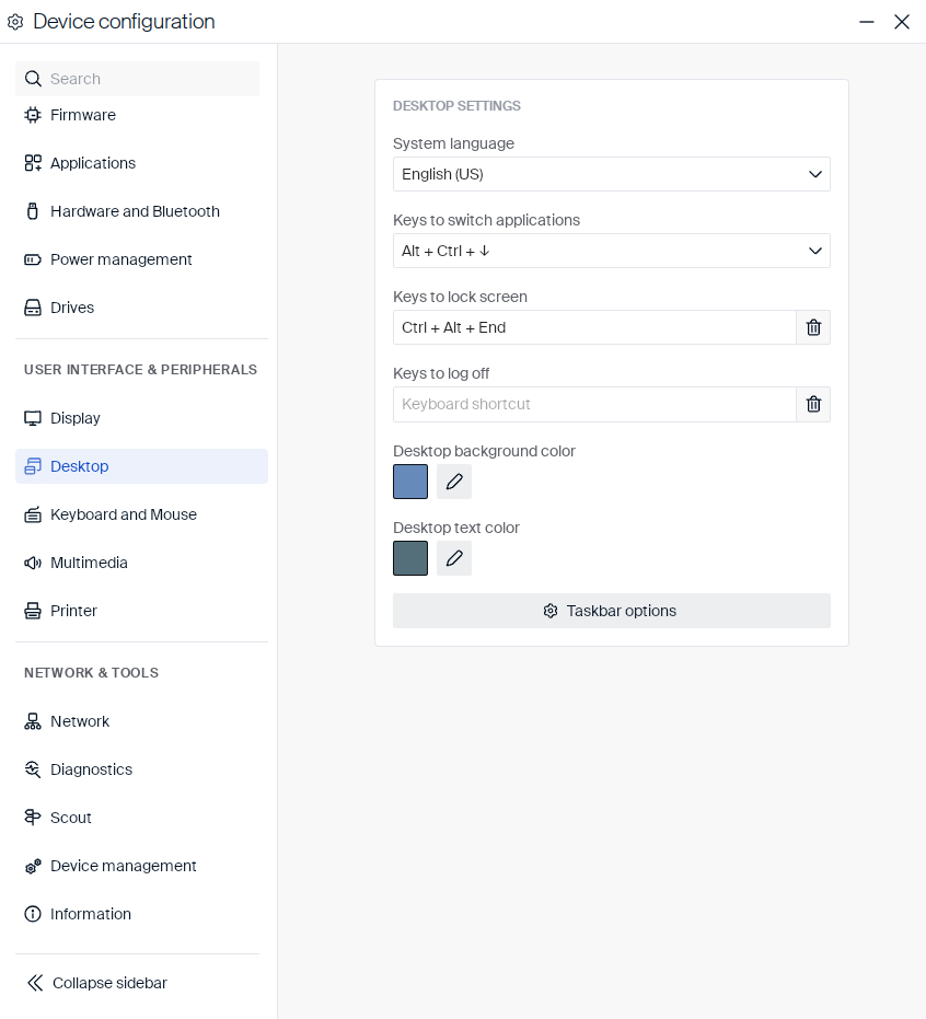 Desktop settings