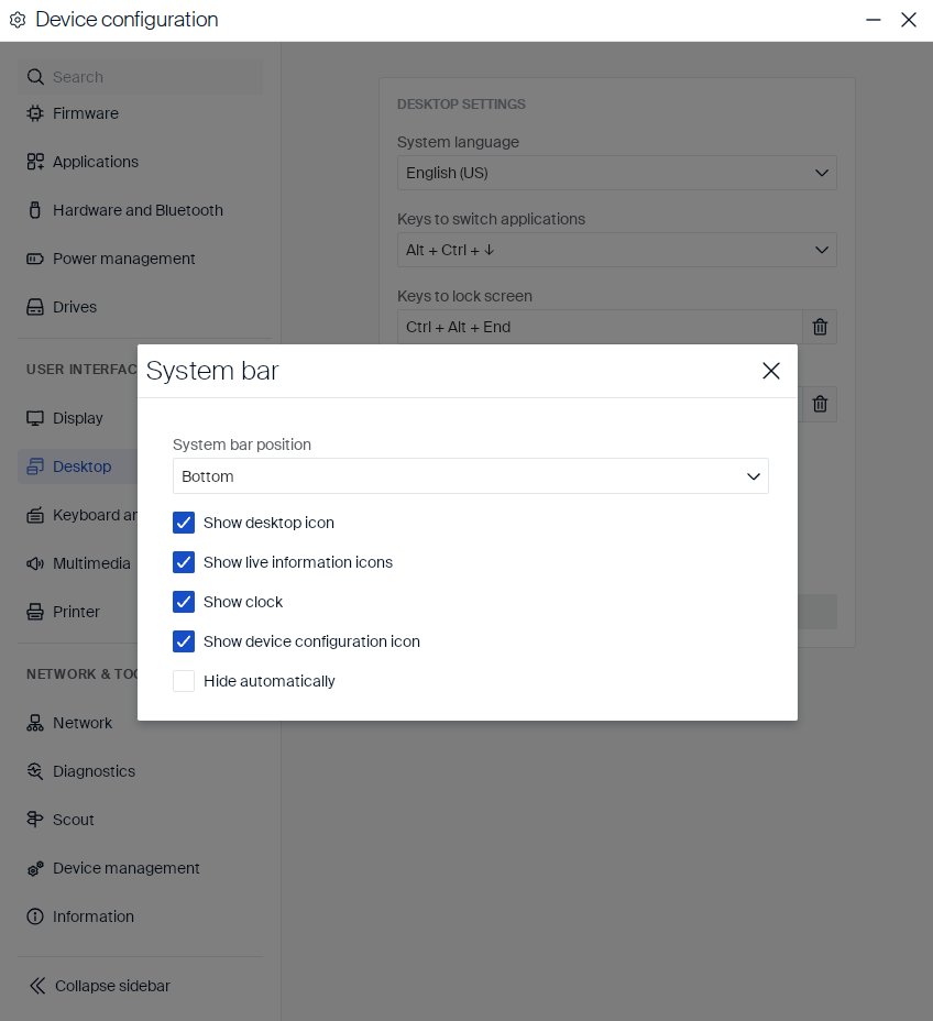 System bar settings