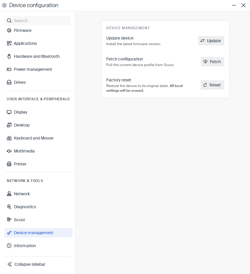 Device management screen