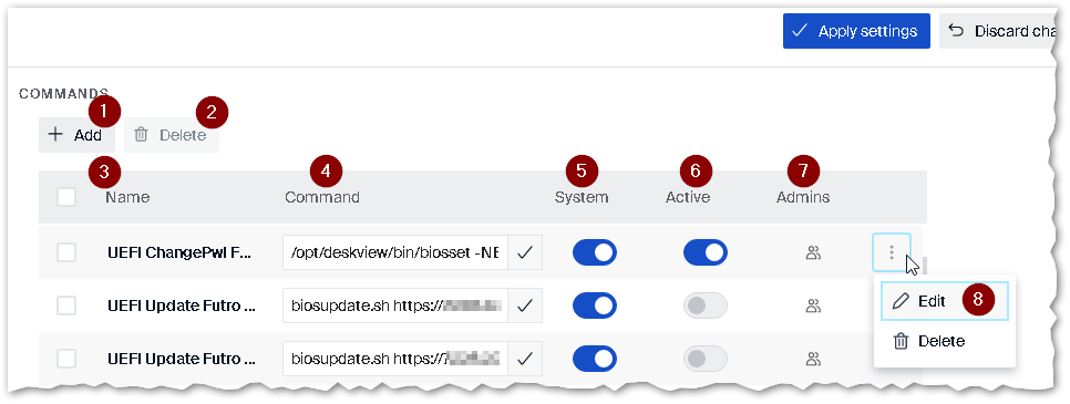 Predefined commands