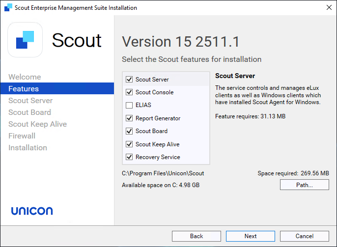Scout installation feature selection