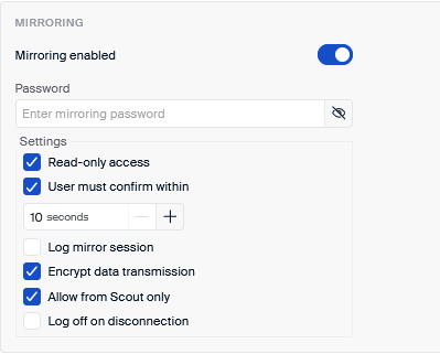Scout Mirroring Settings