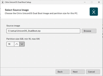 Selecting the UniconOS Dual Boot source image