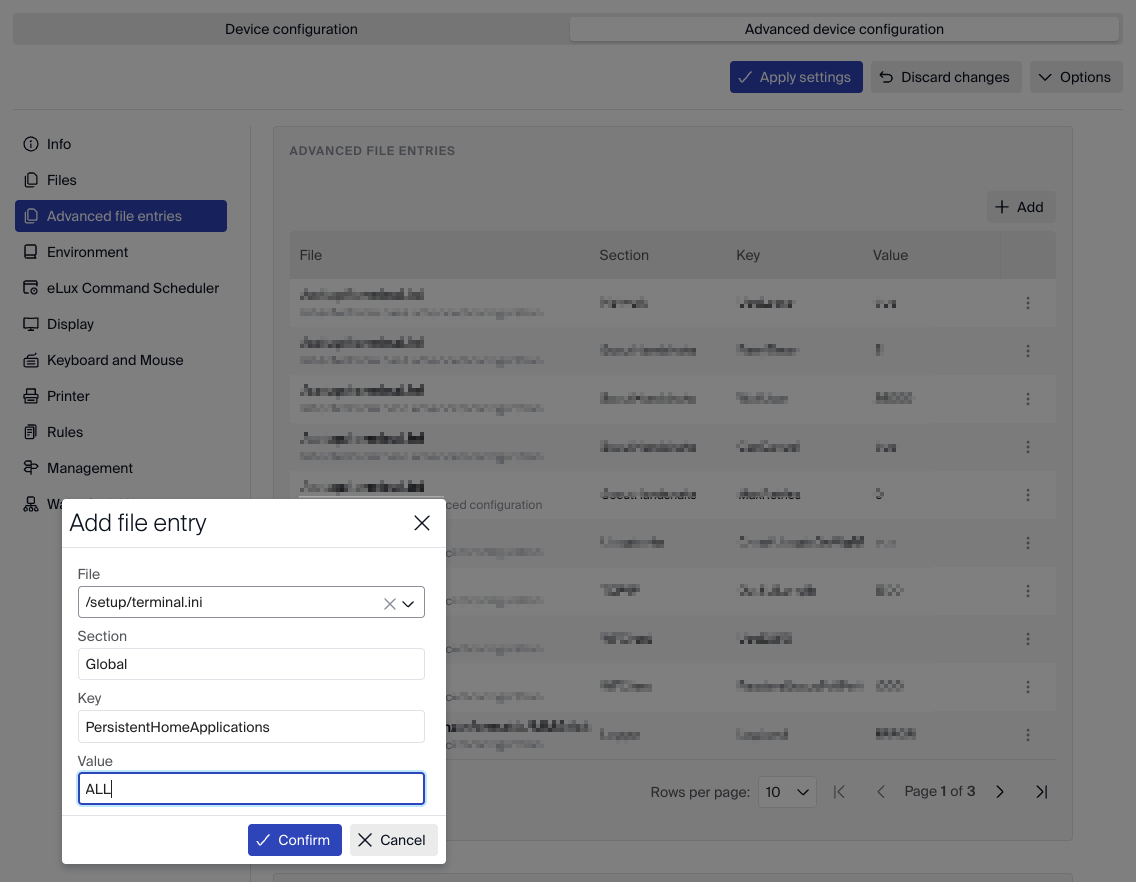 Configuration example of PersistentHomeApplications