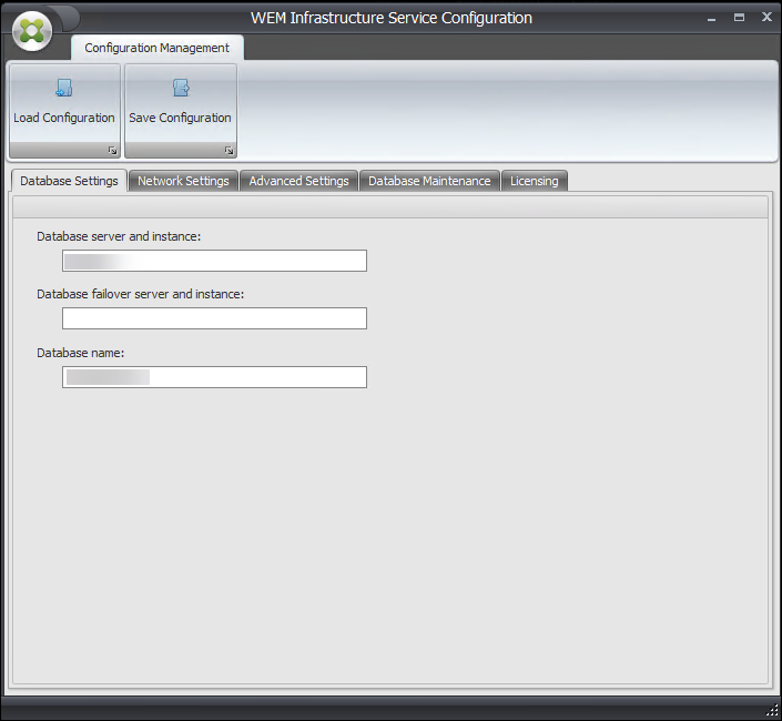 Infrastructure service configuration database setting