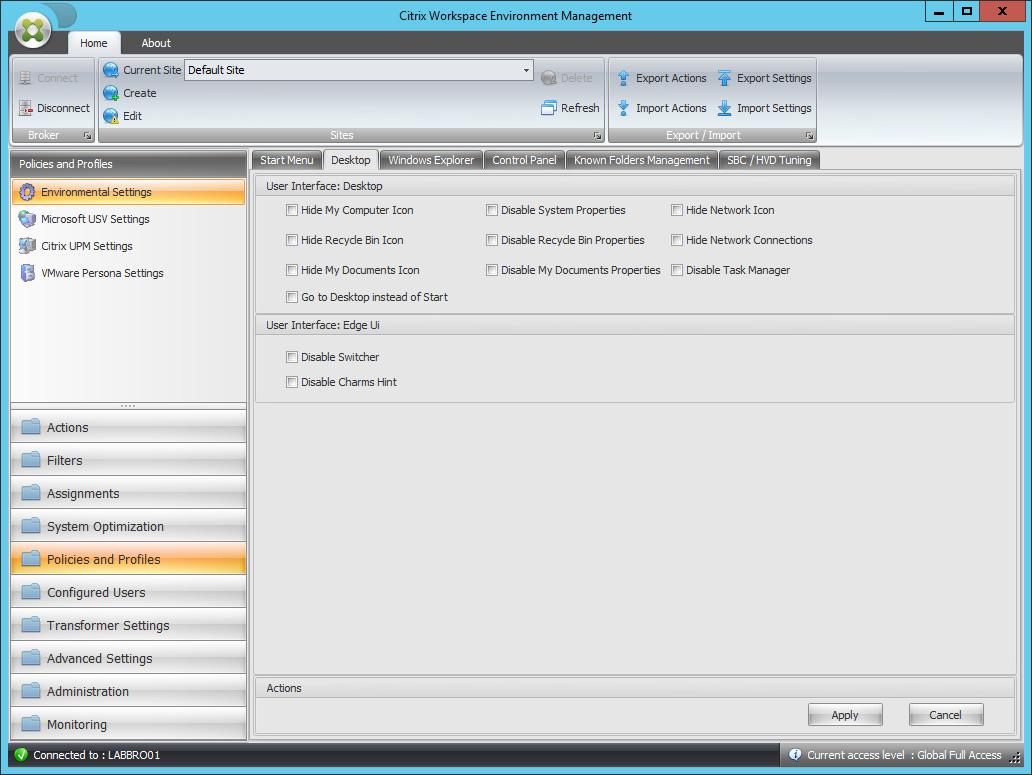 Environmental settings desktop