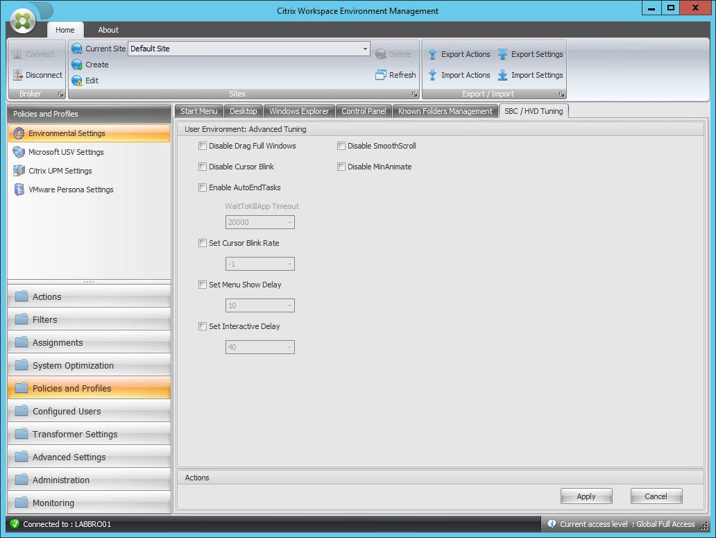 Environmental settings SBC/HVD Tuning