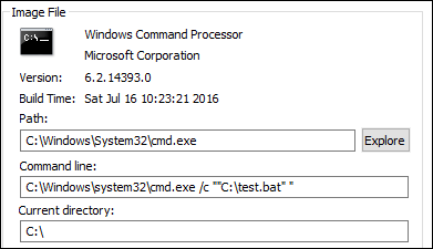 パラメータで実行される CMD