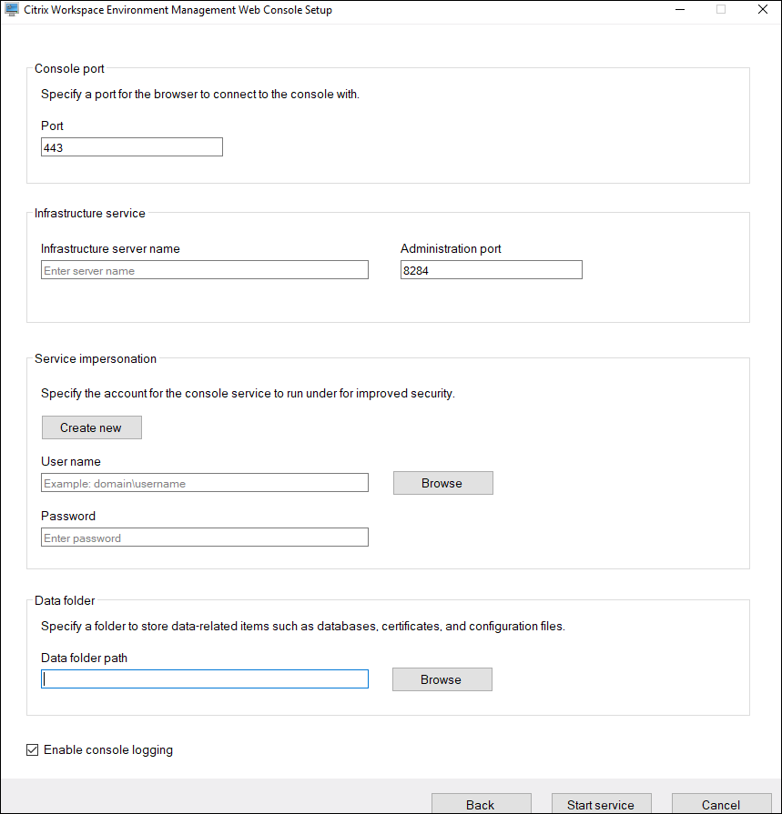 Standardport für die Webkonsole