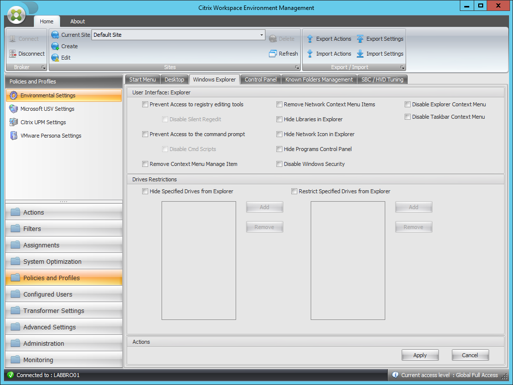 Explorador de Windows de la configuración del entorno