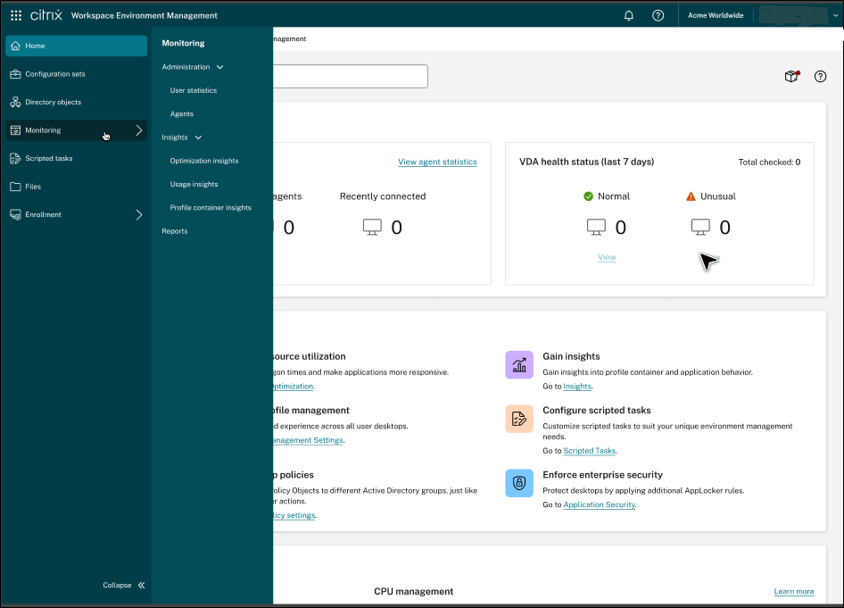 Expanded primary menu