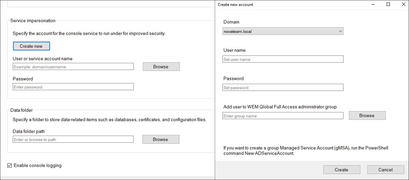 Service impersonation - create new account