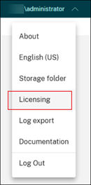 Licensing menu item in the web console