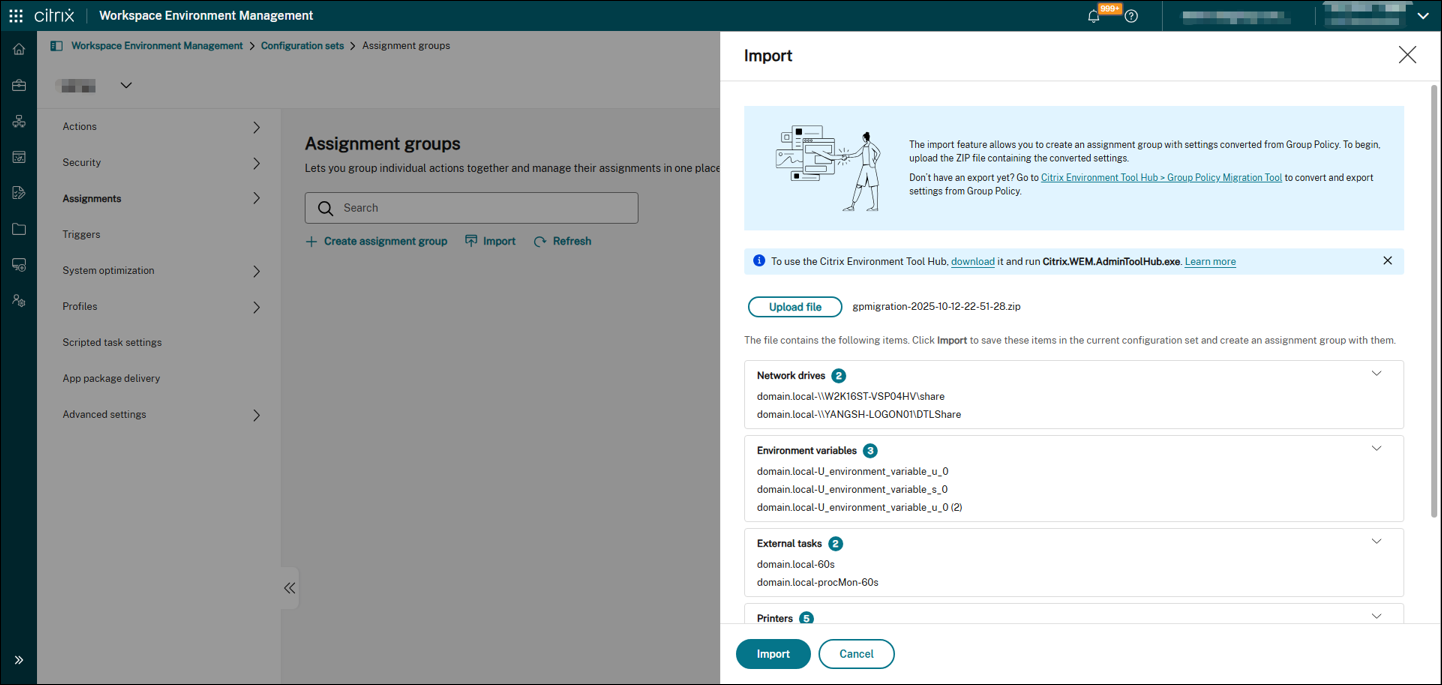 Migrate import action