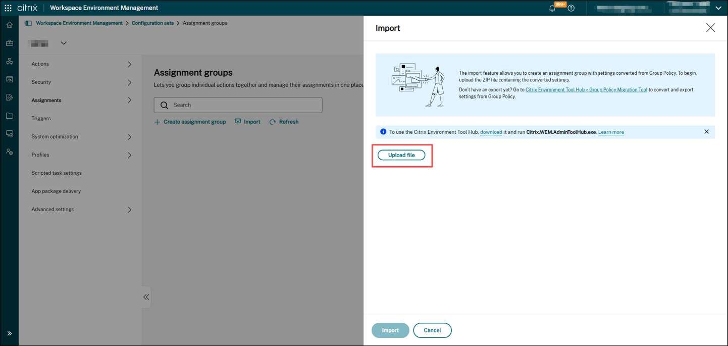 Migrate import action