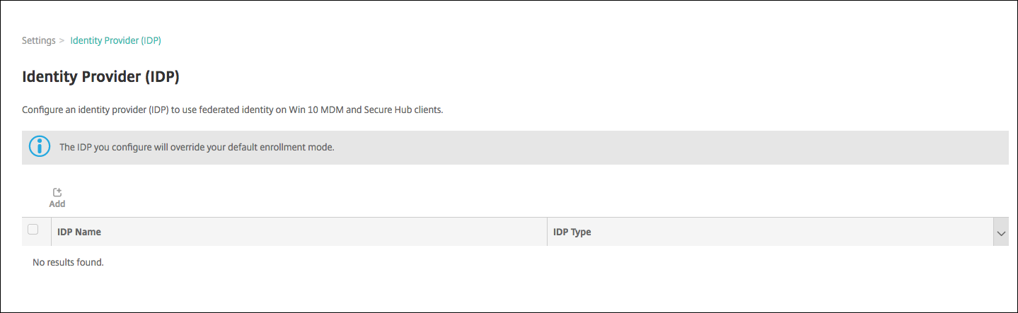 Image de l'écran de configuration Fournisseur d'identité