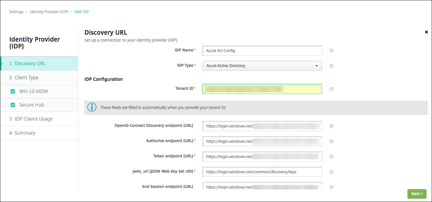 Image de l'écran de configuration Fournisseur d'identité