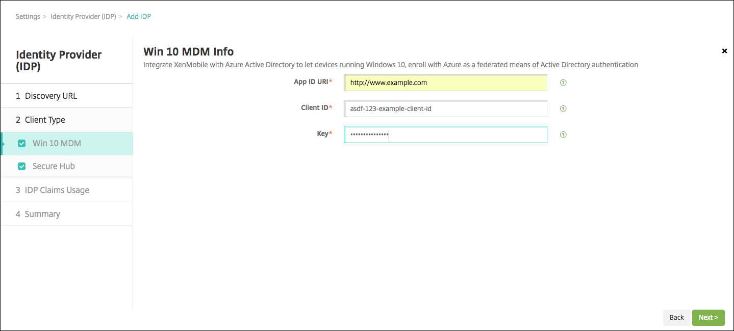 Image de l'écran de configuration Fournisseur d'identité