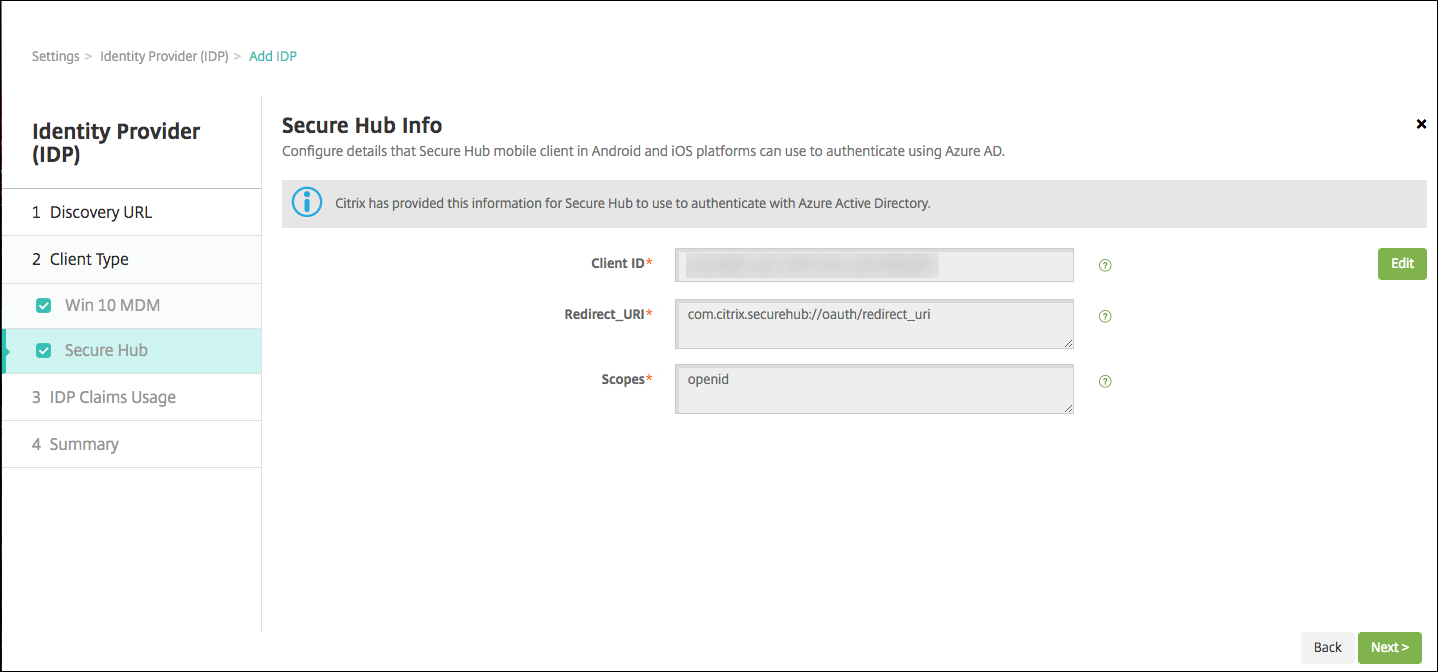 Imagen de la pantalla de configuración de proveedores de identidades